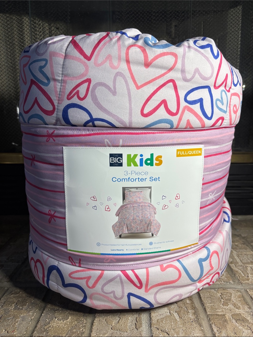The Big One Kids Full/Queen Hearts & Stripes 3 pc Comforter Blanket Set GIFT NEW